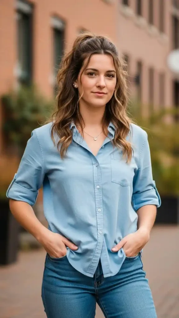 button-down-shirt-with-rolled-sleeves-and-jeans