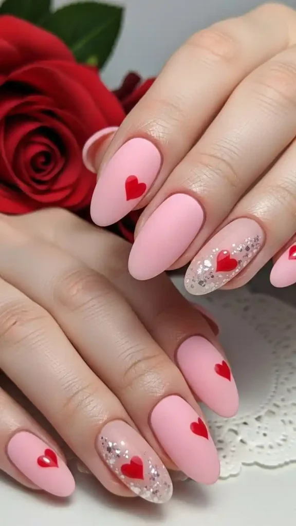 cute-heart-accent-nails-in-pink