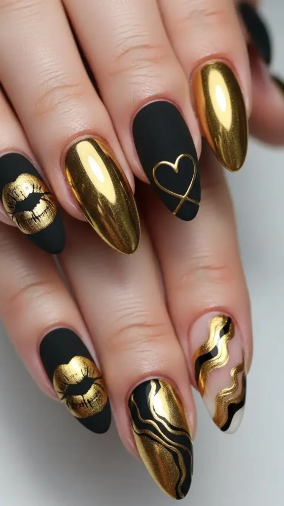 golden-kiss-lip-print-nails