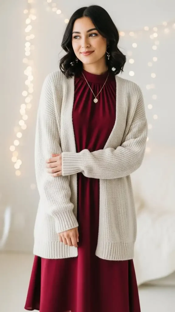 high-neck-dress-with-soft-cardigan