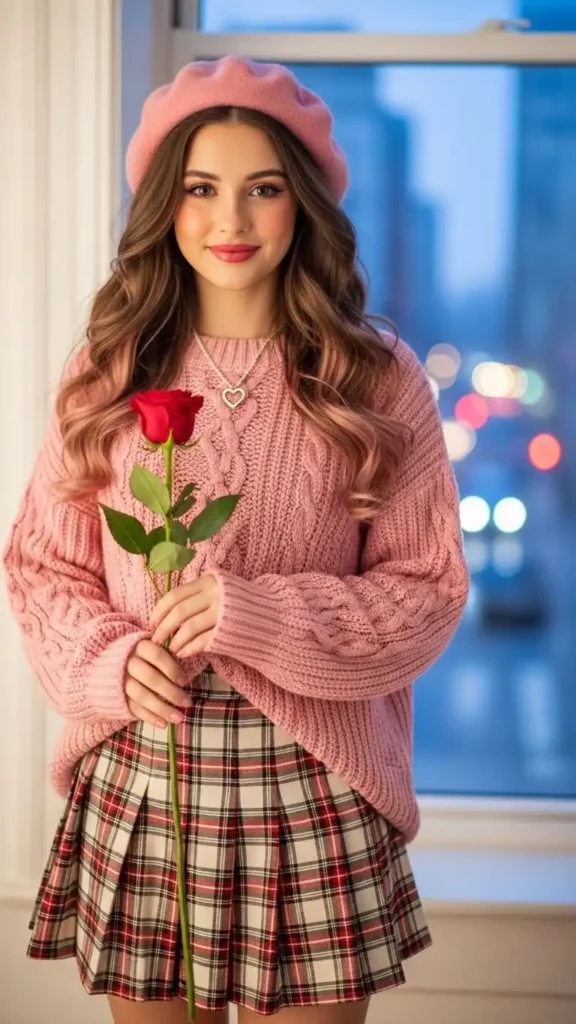 oversized-sweater-plaid-skirt