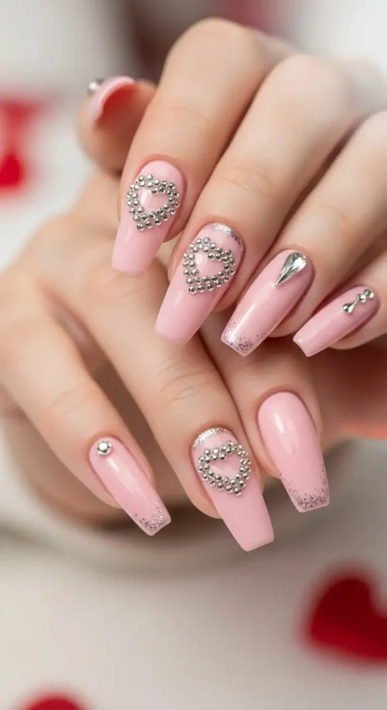 pink-nail-with-rhinestone-hearts