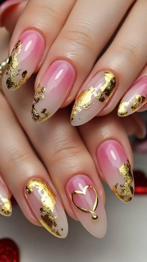 pink-nails-with-gold-foil-accent