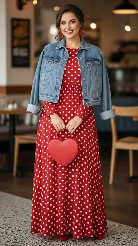 polka-dot-maxi-dress-with-denim-jacket