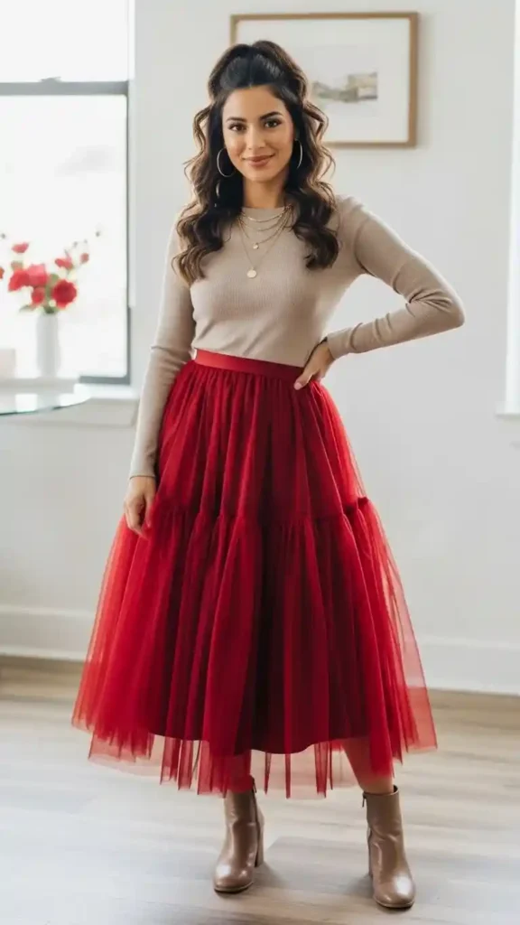 red-tulle-skirt-and-neutral-top