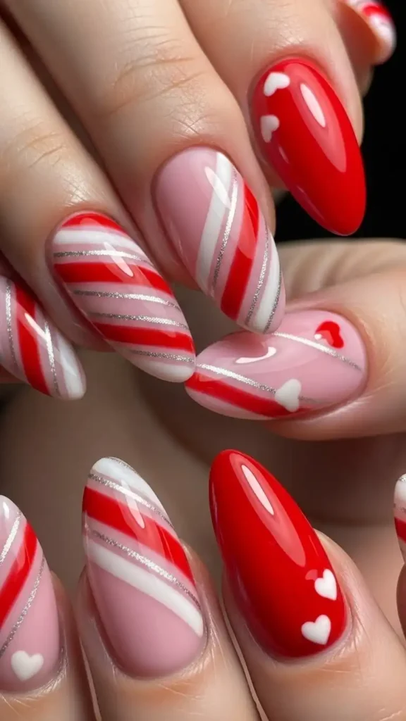 sweet-pink-and-red-stripe-nails