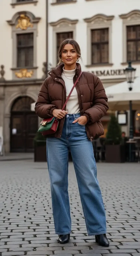 chocolate-puffer-with-wide-leg-denim