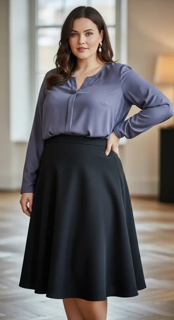 a-line-skirt-with-a-soft-blouse