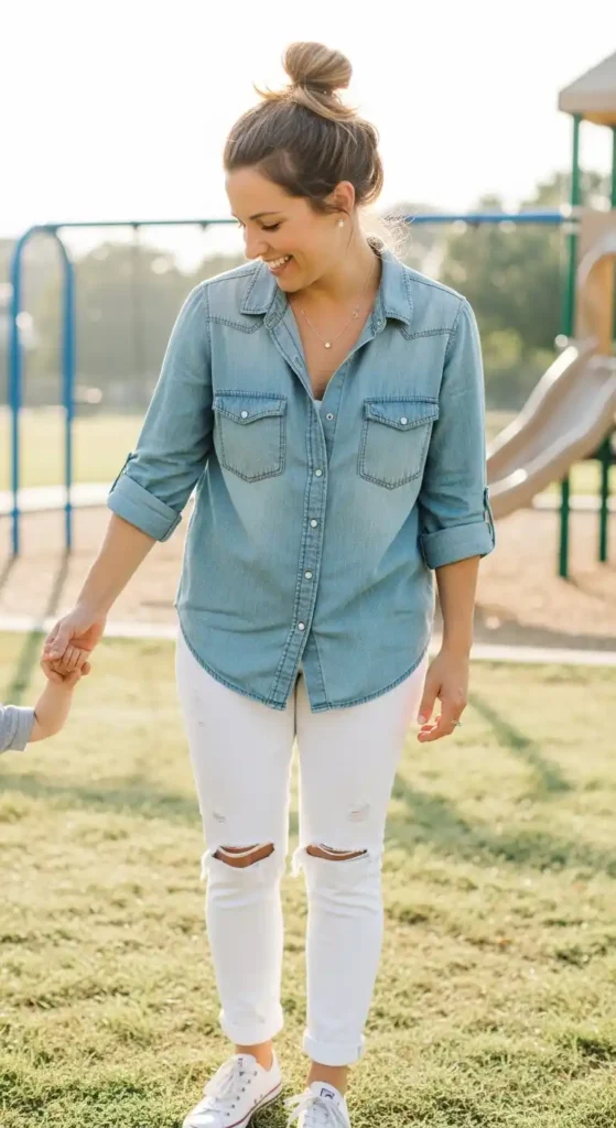 chambray-shirt-and-white-jeans