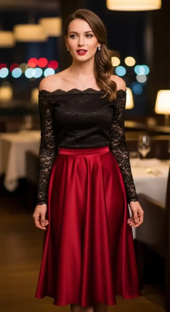 off-shoulder-top-with-high-waist-skirt