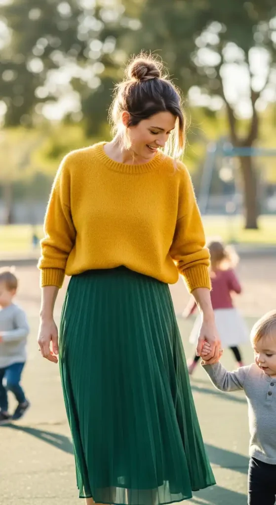 pleated-skirt-and-casual-sweater