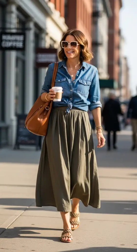 denim-shirt-and-midi-skirt