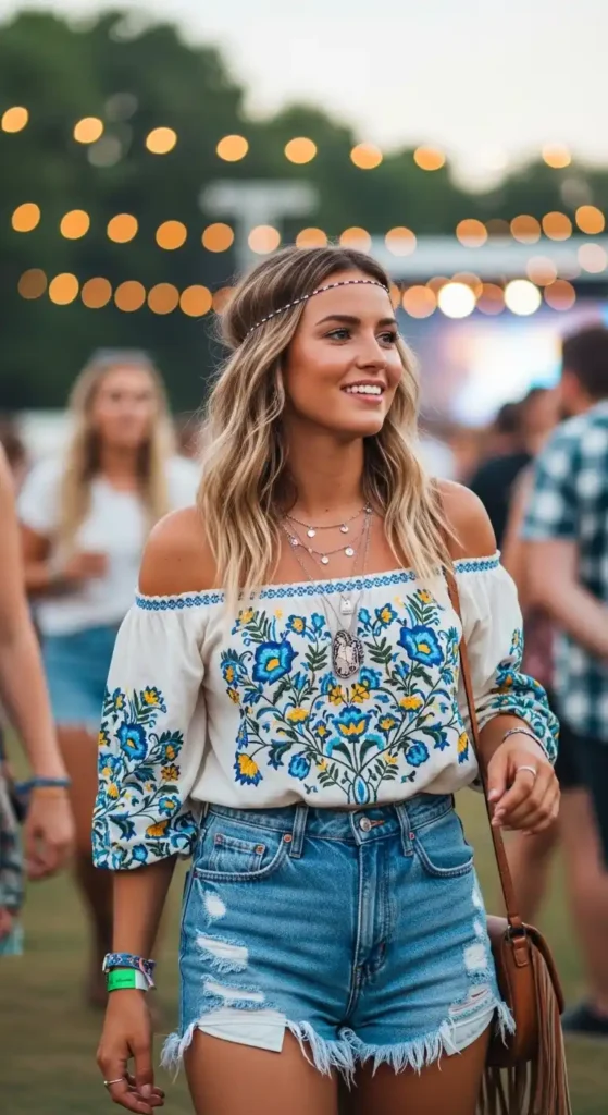 off-shoulder-blouse-with-high-waist-shorts