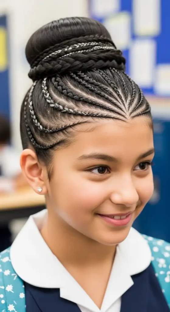 high-bun-with-braids